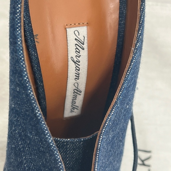 Maryam Almalki Women's Jane Lace Up Pointed Toe Navy Blue Denim Mules EU Size 39 - Picture 14 of 15